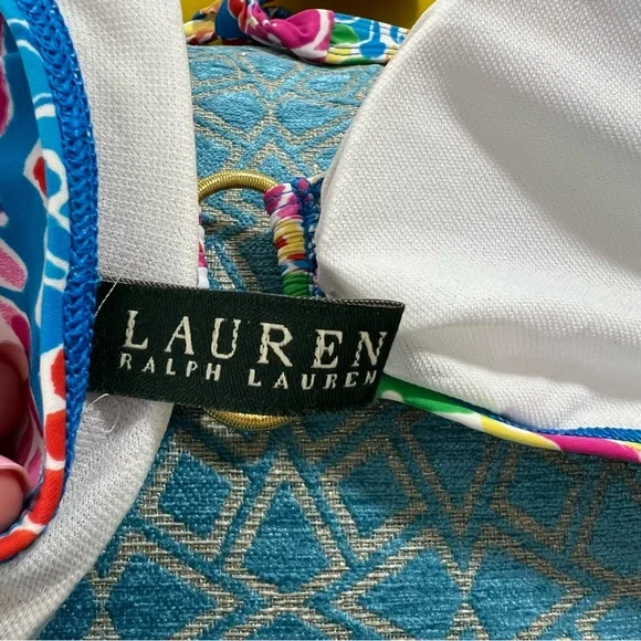 Ralph Lauren Bikini Swimsuit Halter Top Gold Loop Paisley bright color - Picture 7 of 9